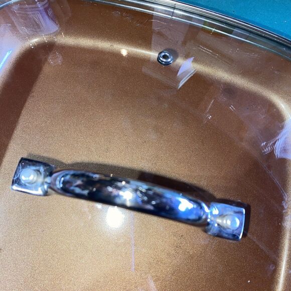 Lg. Copper Chef Casserole Pan 11" With Lid Vent Hole And Two Handles. Copper Pan - Picture 3 of 9